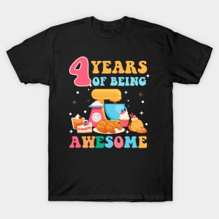 4 Years Of Being Awesome Tee 4th Baking Birthday Gift Leopard Girl Birthday Tee Baking Party Outfit T-Shirt